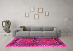 Machine Washable Persian Pink Traditional Rug in a Living Room, wshtr2797pnk
