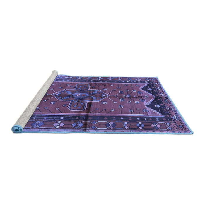 Sideview of Machine Washable Persian Blue Traditional Rug, wshtr2797blu