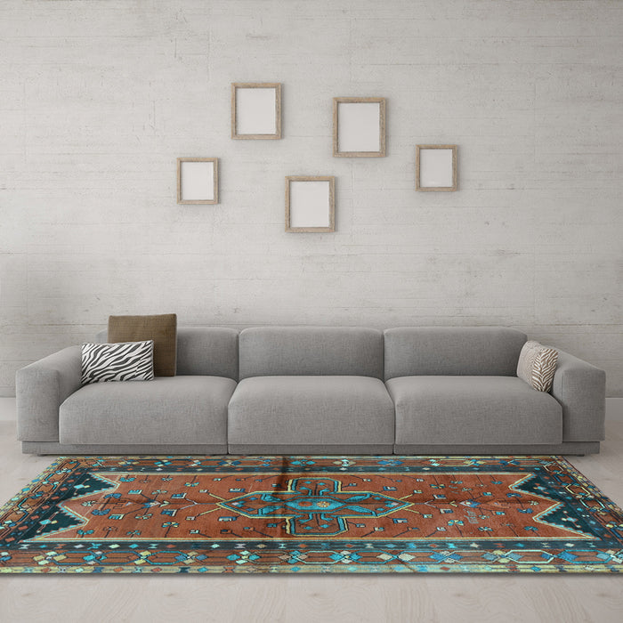 Machine Washable Persian Light Blue Traditional Rug in a Living Room, wshtr2797lblu