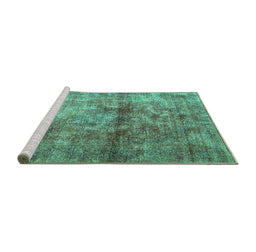 Sideview of Machine Washable Persian Turquoise Traditional Area Rugs, wshtr2798turq