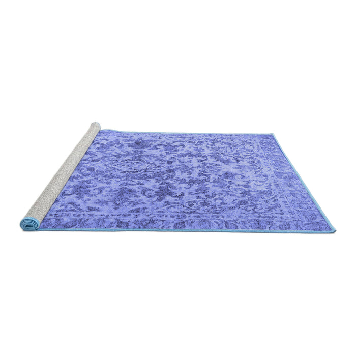 Sideview of Machine Washable Persian Blue Traditional Rug, wshtr2799blu