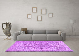 Machine Washable Persian Purple Traditional Area Rugs in a Living Room, wshtr2799pur