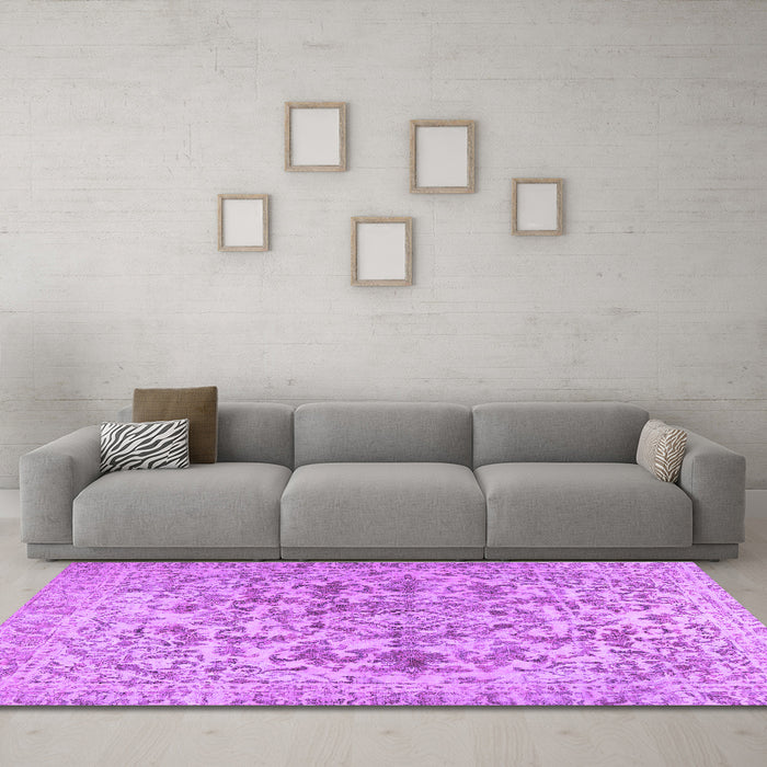 Machine Washable Persian Purple Traditional Area Rugs in a Living Room, wshtr2799pur