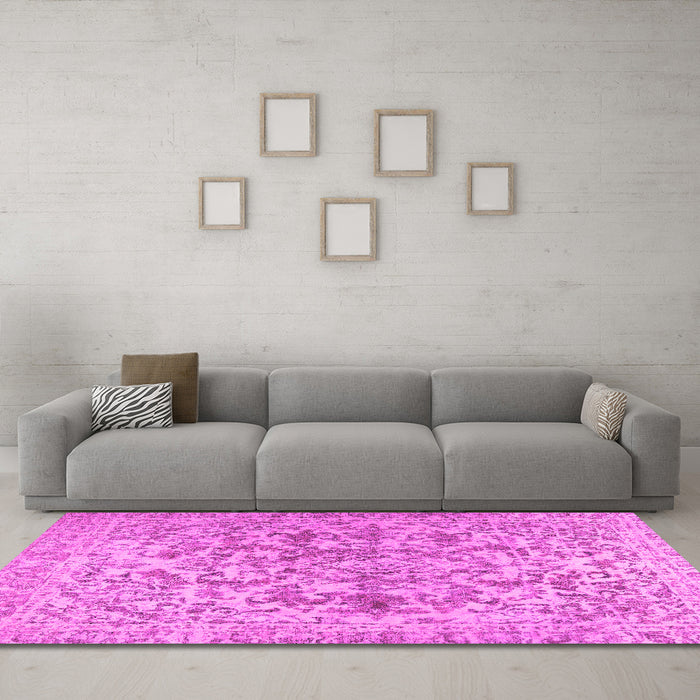 Machine Washable Persian Pink Traditional Rug in a Living Room, wshtr2799pnk