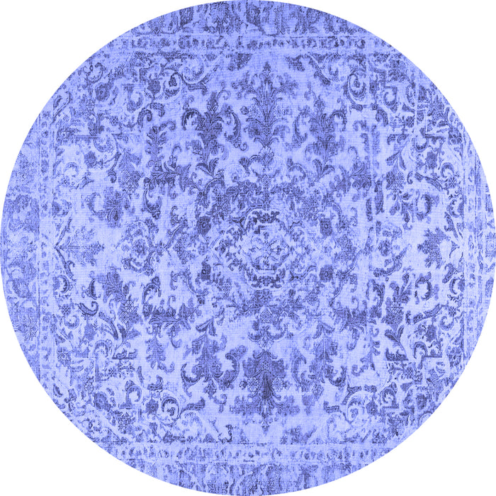 Round Machine Washable Persian Blue Traditional Rug, wshtr2799blu