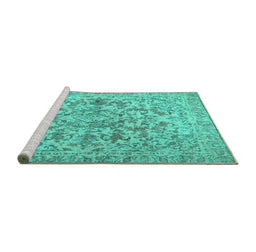 Sideview of Machine Washable Persian Turquoise Traditional Area Rugs, wshtr2799turq