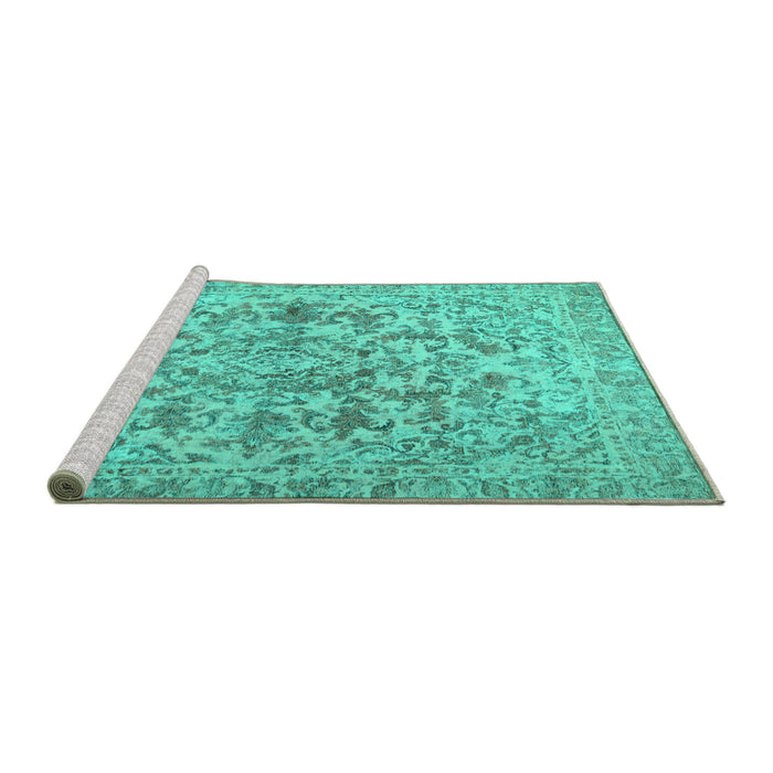 Sideview of Machine Washable Persian Turquoise Traditional Area Rugs, wshtr2799turq