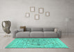 Machine Washable Persian Turquoise Traditional Area Rugs in a Living Room,, wshtr2799turq