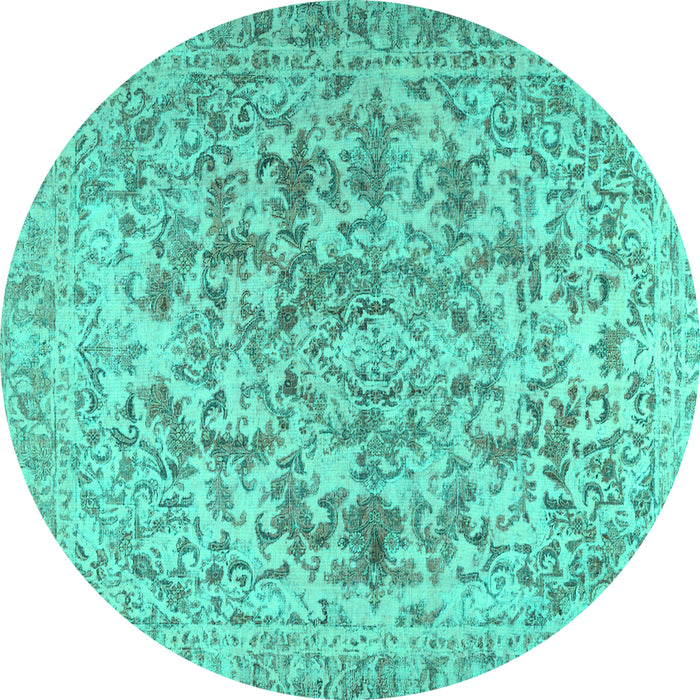 Round Machine Washable Persian Turquoise Traditional Area Rugs, wshtr2799turq