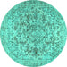 Round Machine Washable Persian Turquoise Traditional Area Rugs, wshtr2799turq