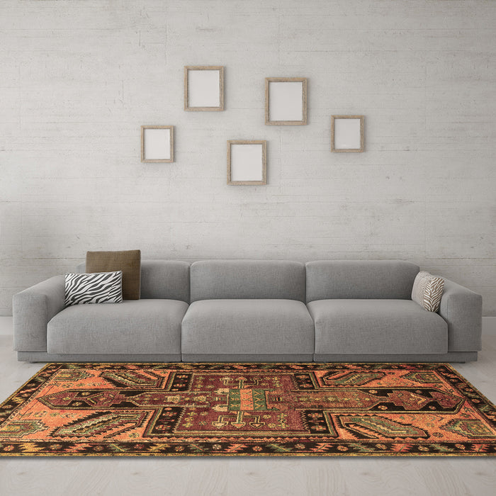 Machine Washable Persian Brown Traditional Rug in a Living Room,, wshtr279brn