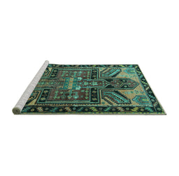 Sideview of Machine Washable Persian Turquoise Traditional Area Rugs, wshtr279turq