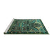 Sideview of Machine Washable Persian Turquoise Traditional Area Rugs, wshtr279turq