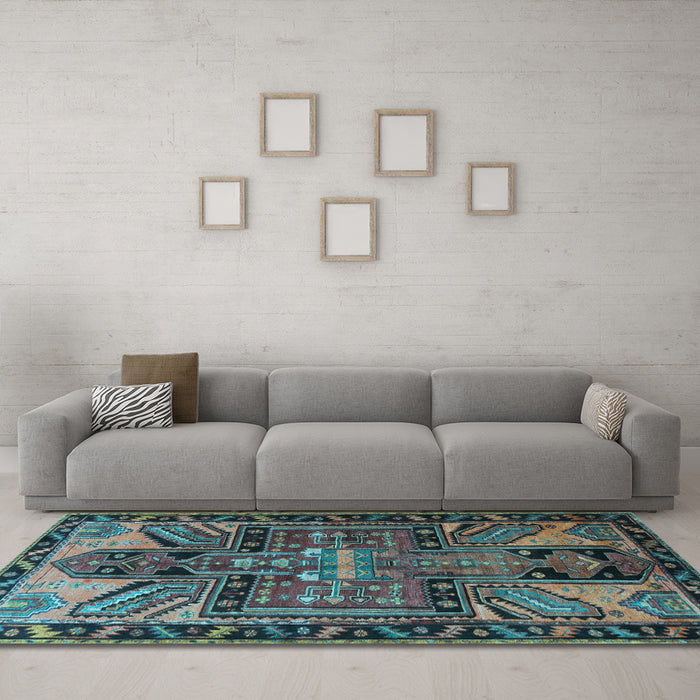 Machine Washable Persian Light Blue Traditional Rug in a Living Room, wshtr279lblu