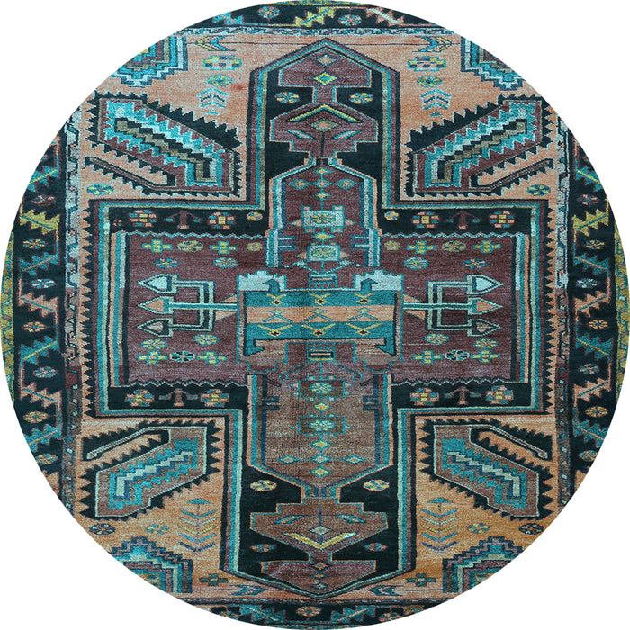 Round Machine Washable Persian Light Blue Traditional Rug, wshtr279lblu