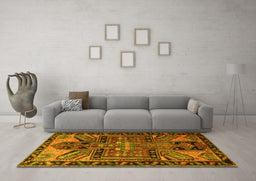 Machine Washable Persian Yellow Traditional Rug in a Living Room, wshtr279yw