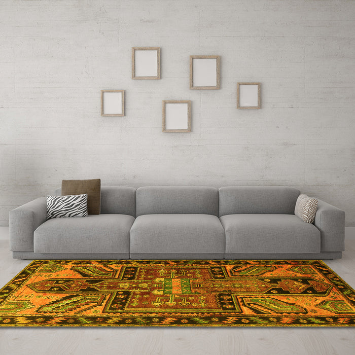 Machine Washable Persian Yellow Traditional Rug in a Living Room, wshtr279yw