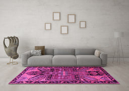 Machine Washable Persian Pink Traditional Rug in a Living Room, wshtr279pnk
