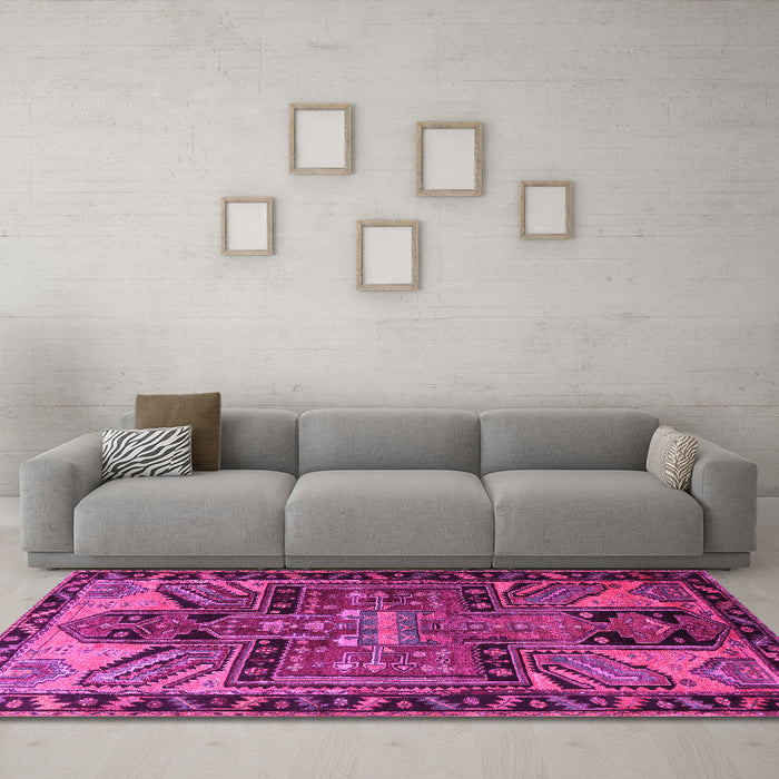 Machine Washable Persian Pink Traditional Rug in a Living Room, wshtr279pnk