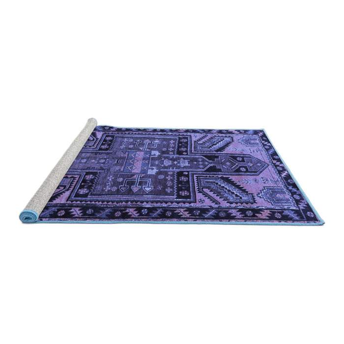 Sideview of Machine Washable Persian Blue Traditional Rug, wshtr279blu