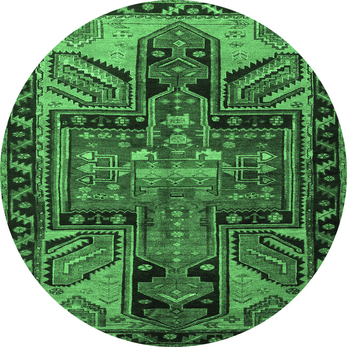 Round Machine Washable Persian Emerald Green Traditional Area Rugs, wshtr279emgrn