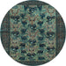 Round Animal Light Blue Traditional Rug, tr27lblu