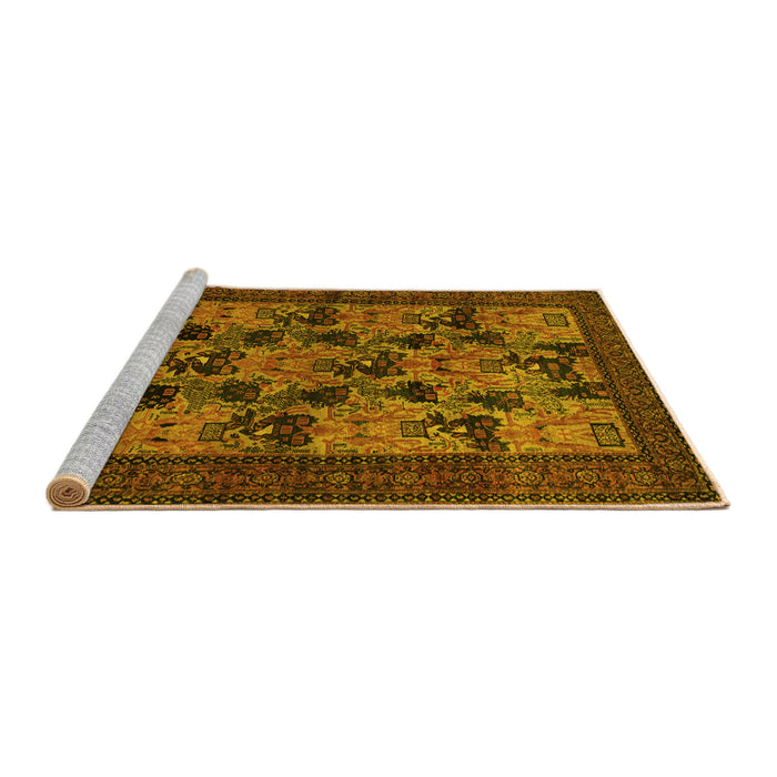 Sideview of Machine Washable Animal Yellow Traditional Rug, wshtr27yw