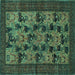 Square Animal Turquoise Traditional Rug, tr27turq