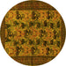 Round Machine Washable Animal Yellow Traditional Rug, wshtr27yw