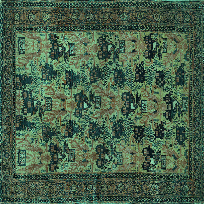 Square Machine Washable Animal Turquoise Traditional Area Rugs, wshtr27turq