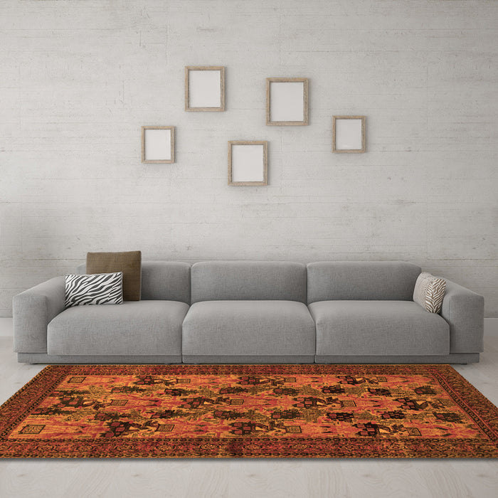 Machine Washable Animal Orange Traditional Area Rugs in a Living Room, wshtr27org