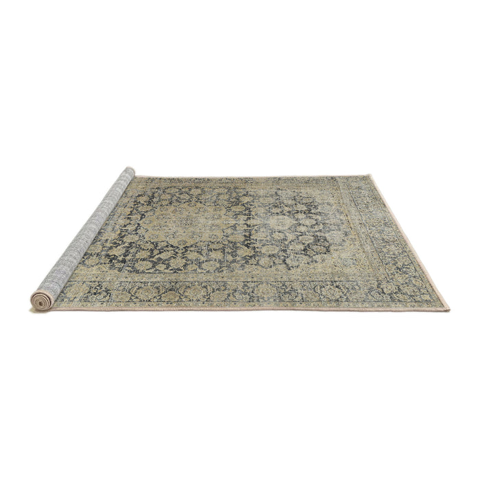 Sideview of Machine Washable Traditional Khaki Green Rug, wshtr2800