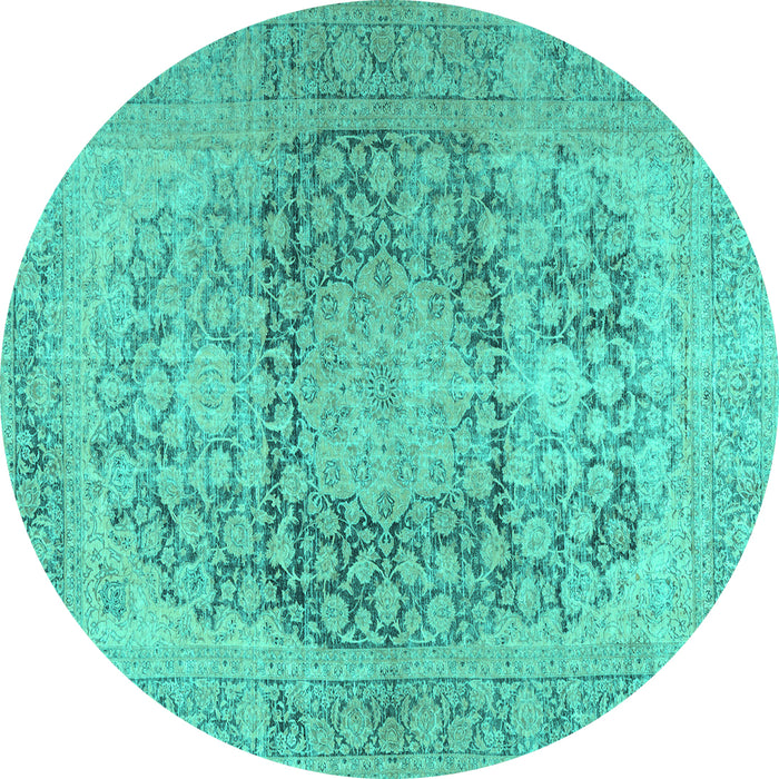 Round Machine Washable Persian Turquoise Traditional Area Rugs, wshtr2800turq