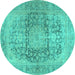 Round Machine Washable Persian Turquoise Traditional Area Rugs, wshtr2800turq