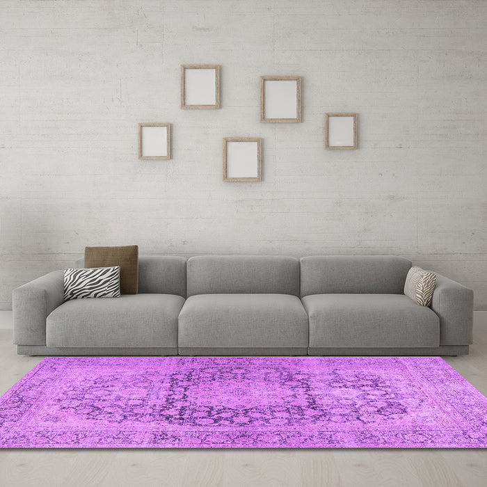 Machine Washable Persian Purple Traditional Area Rugs in a Living Room, wshtr2800pur