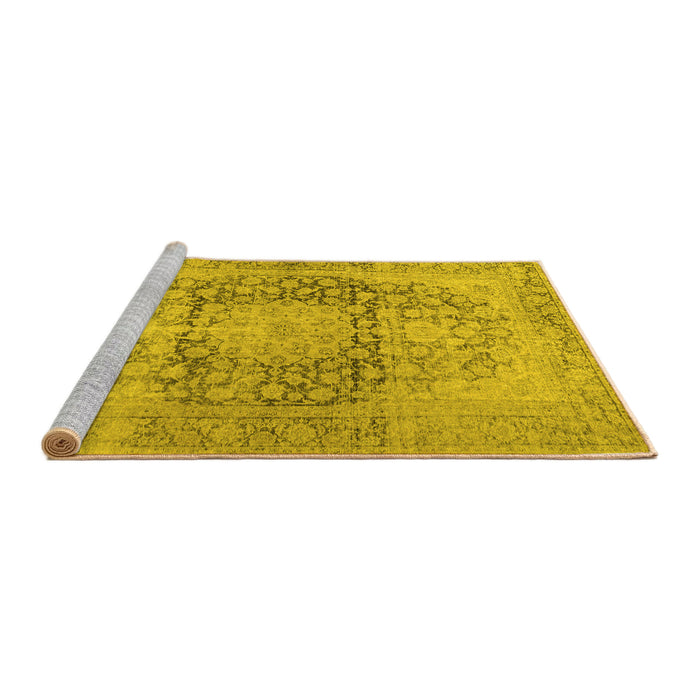 Sideview of Machine Washable Persian Yellow Traditional Rug, wshtr2800yw