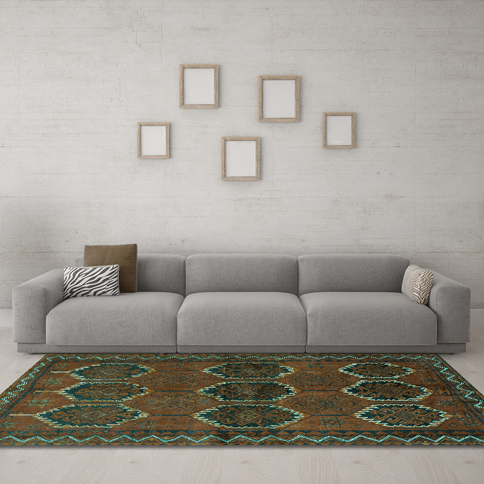 Machine Washable Persian Turquoise Traditional Area Rugs in a Living Room,, wshtr2801turq