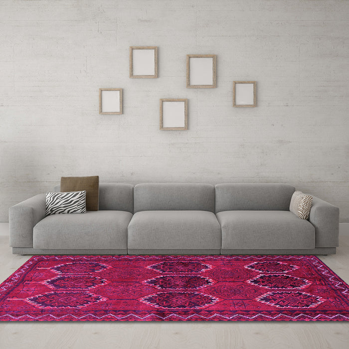 Machine Washable Persian Pink Traditional Rug in a Living Room, wshtr2801pnk