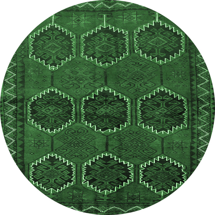 Round Persian Emerald Green Traditional Rug, tr2801emgrn