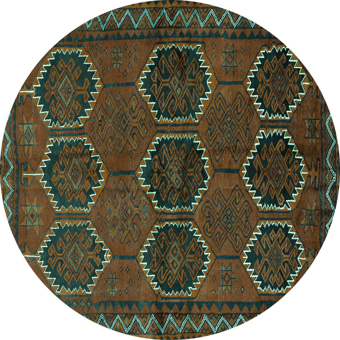 Round Persian Turquoise Traditional Rug, tr2801turq