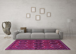 Machine Washable Persian Purple Traditional Area Rugs in a Living Room, wshtr2801pur