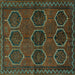 Square Machine Washable Persian Turquoise Traditional Area Rugs, wshtr2801turq