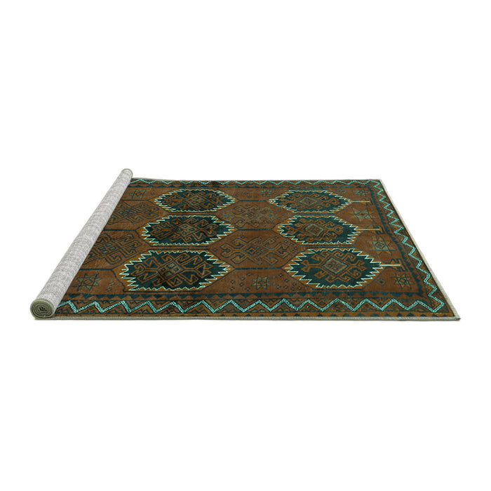 Sideview of Machine Washable Persian Turquoise Traditional Area Rugs, wshtr2801turq