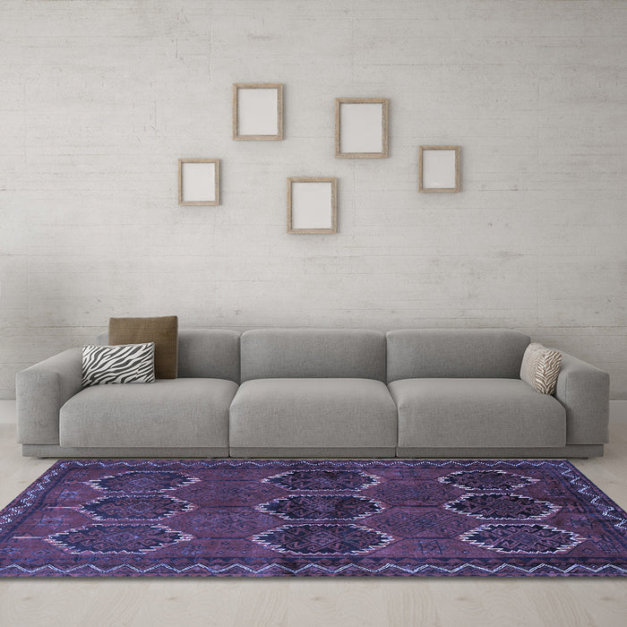 Machine Washable Persian Blue Traditional Rug in a Living Room, wshtr2801blu