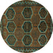 Round Machine Washable Persian Turquoise Traditional Area Rugs, wshtr2801turq