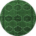 Round Machine Washable Persian Emerald Green Traditional Area Rugs, wshtr2801emgrn