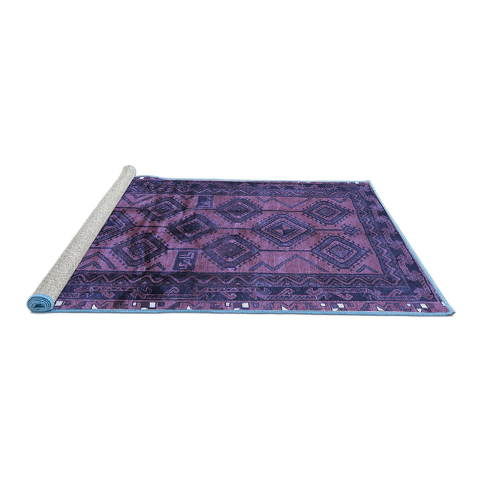 Sideview of Machine Washable Persian Blue Traditional Rug, wshtr2802blu