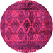 Round Machine Washable Persian Pink Traditional Rug, wshtr2802pnk