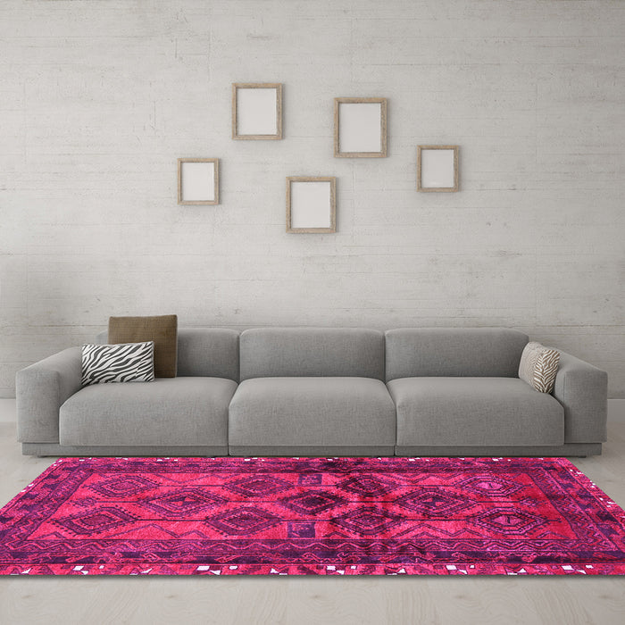 Machine Washable Persian Pink Traditional Rug in a Living Room, wshtr2802pnk