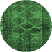 Round Machine Washable Persian Emerald Green Traditional Area Rugs, wshtr2802emgrn